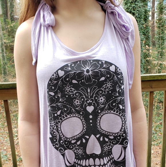 Hot Topic Tops - Hot Topic Blck And Purple Skull Tank